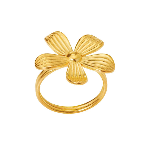 Ring forgyldt 20 mm riflet blomst - Susanne Friis Bjørner