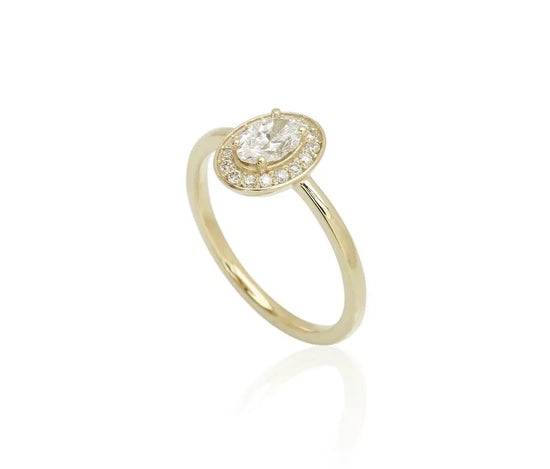 14K Halo fine oval cut ring LG 0,50ct DEF/VS Rødguld