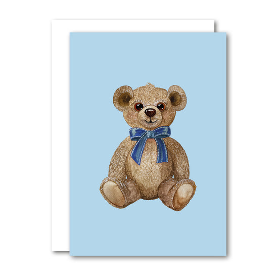Play, Blue Bow Teddy - A6 Foldet kort,  All By Voss