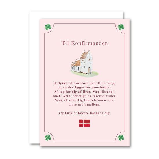 Lyserød Konfirmand - A6 Foldet kort,  All By Voss