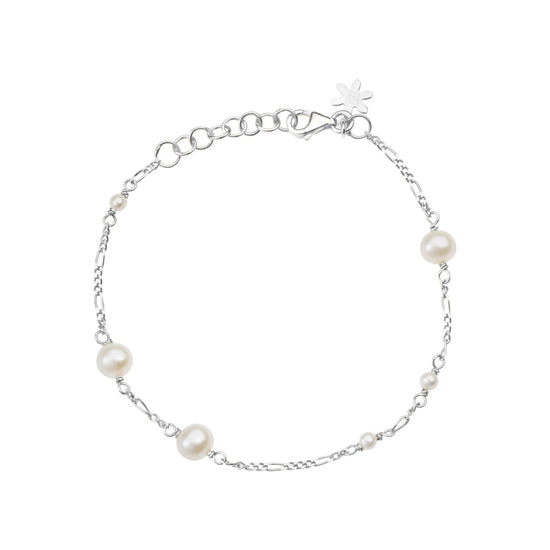 Armbånd  sølv figaro panser facet 1,4 mm og hvid fvp - Susanne Friis Bjørner