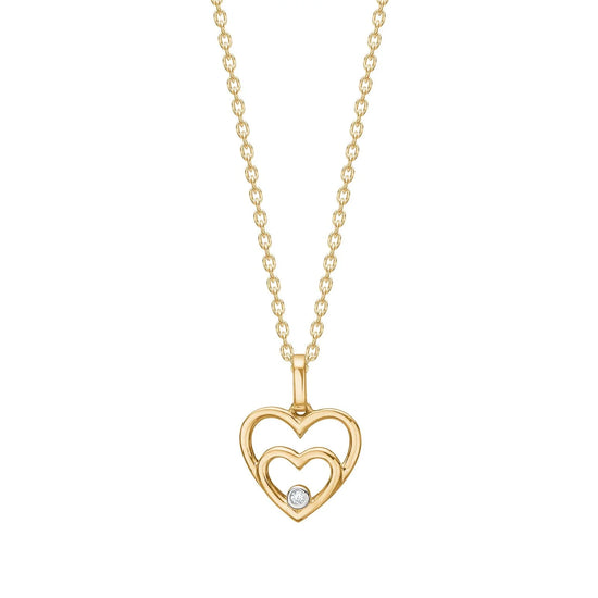 14kt. guldhjerte m/dia. 0,008ct W/SI inkl. forg. kæde Siersbøl