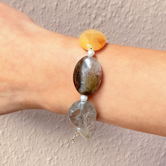 happie by Norup Armbånd forgyldt agat + ferskvandsperler
