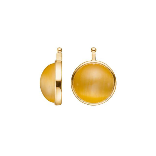 Katteøje cabochon gul 13mm m/fg sølv - HEINZENDORFF