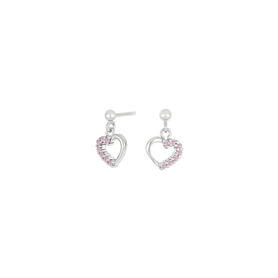 Rhod. sølvørehænger hjerte m/pink cz Noa Kids Jewellery