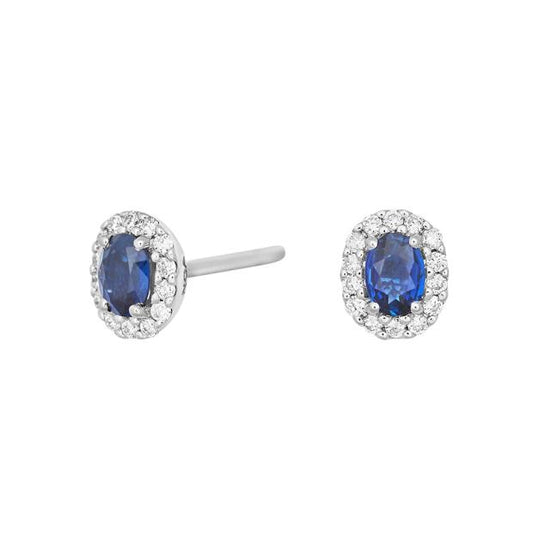 14kt. hvidguld ørestik m. safir + 0.09ct W/SI Siersbøl