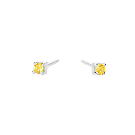 Ørestik, sølv, 3 mm firkantet gul zirkon