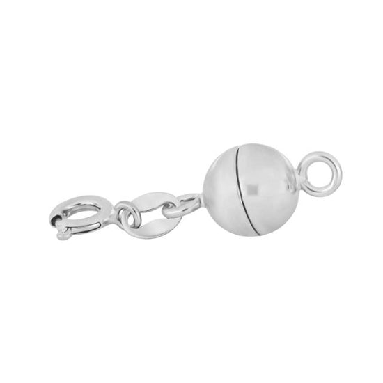 Rhod. Sølv magnet perlelås 8mm m. fjederring - Siersbøl
