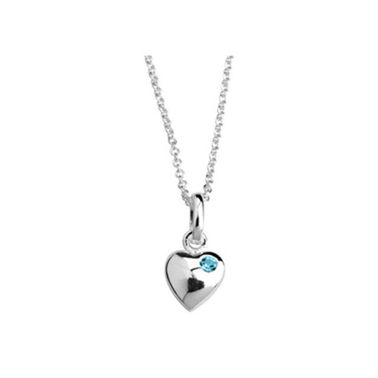 Rhod. sølvvedhæng hjerte m/lyseblå cz inkl. kæde - NOA Kids Jewellery