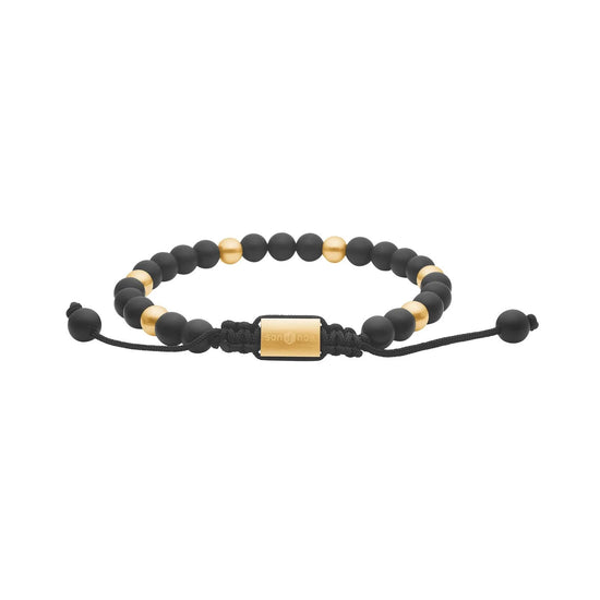 SON armbånd mat sort agate og stål IP gold Son of Noa