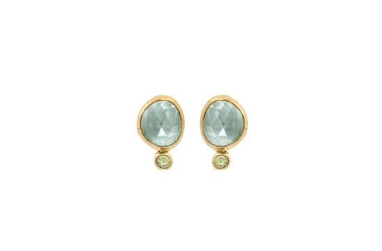 Forgyldt øreringe - rose cut aqua blue quartz, peridot Rabinovich