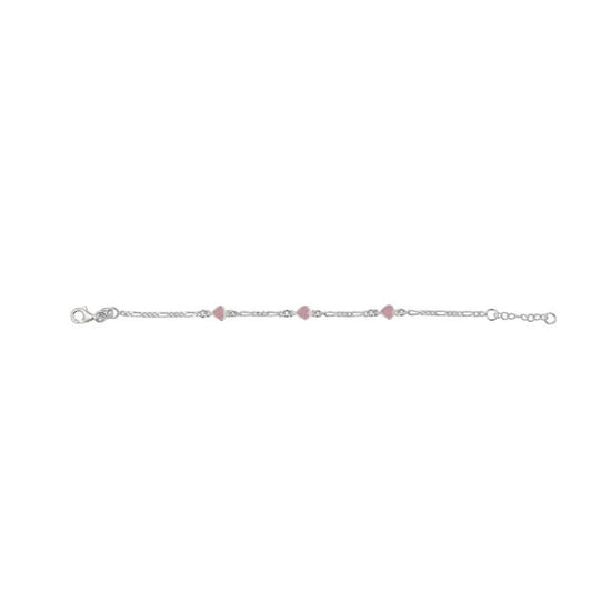 Rhod. sølvarmbånd m/3 hjerte m/lyserød emalje - NOA Kids Jewellery