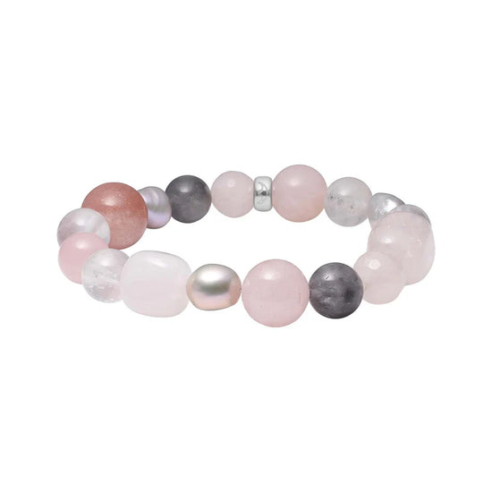 FVP armbånd Rosaquartz, grå cloudy quartz, sol sten, armbånd Heinzendorff