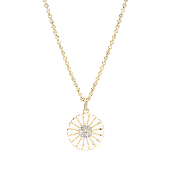 Fg. sølv Marguerit collier 18mm med zirkonia hvid emalje 45-48cm Lund Copenhagen