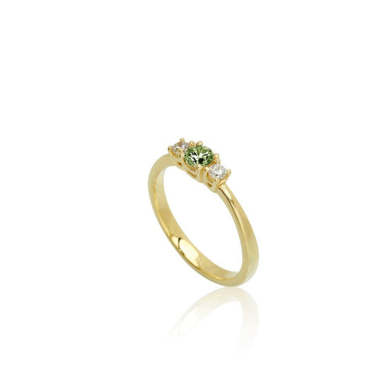 14K Grace ring LG m. grøn 0,25ct + 2x0,05ct DEF/VS Rødguld