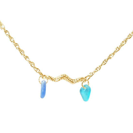 Havbølge armbånd blå - 18kt guldbelagt stål 17+2cm - Glasstyk