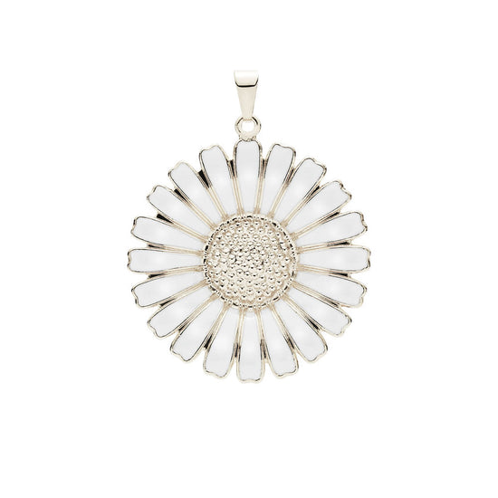 Marguerit Vedhæng 36mm. Hvid Sølv