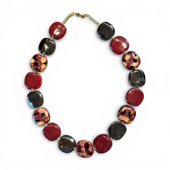 Pebbles Bordeaux mix Perlehalskæde - Kazuri