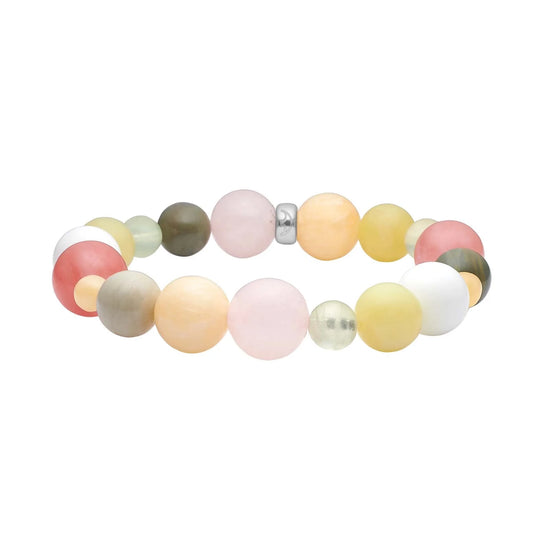 Rosaquartz, musdart, jade, prehnite, jasper, marmor 12mm armbånd 19cm Heinzendorff
