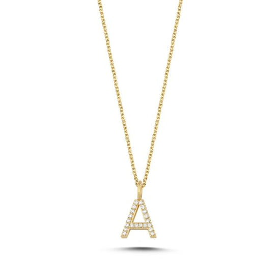 14kt. Bogstav A vedhæng Pavé 20 x 0,005ct. W-si 9,5mm