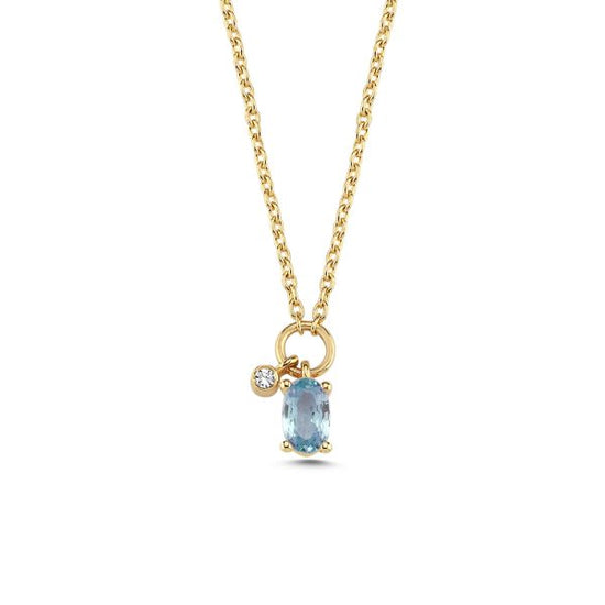 14kt. GAIA Halskæde med Blå safir + 0,01ct. W-si 42+3cm Nuran