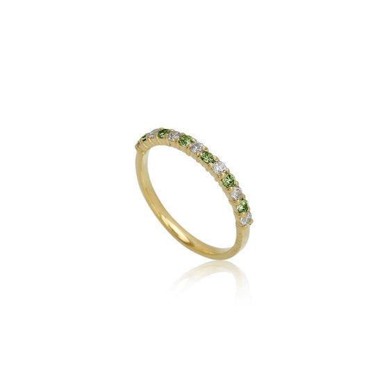 14K LG 0,39ct ialt - Grøn+klar F-G/SI Aligned ring - 13x0,03