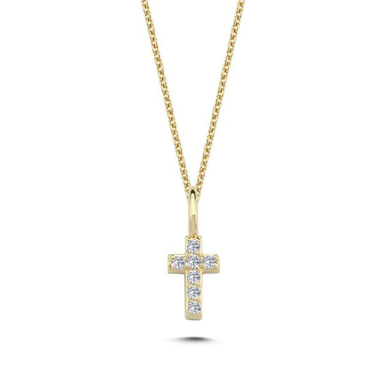 14kt. Kors Vedhæng pavé 7 x 0,005ct. W-si 6,5mm Nuran