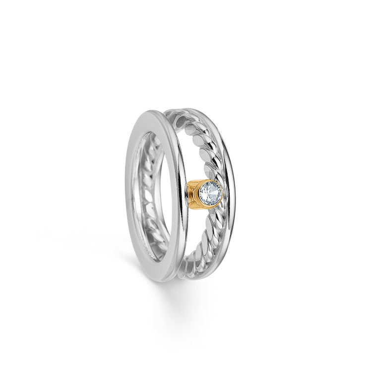 Randers Sølv - Ring Sølv Zirconia guldfatning st. 55