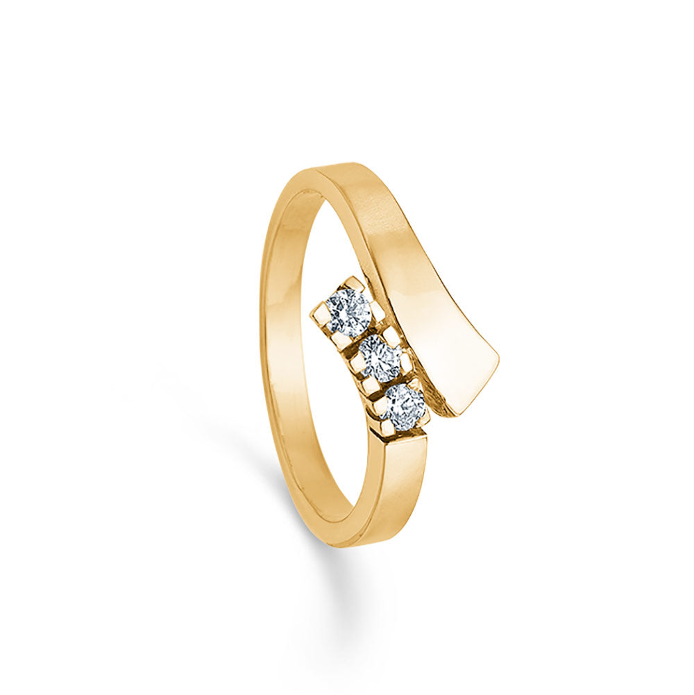 Randers Sølv - 14K Guld Ring m.3x0,03 ct st. 53