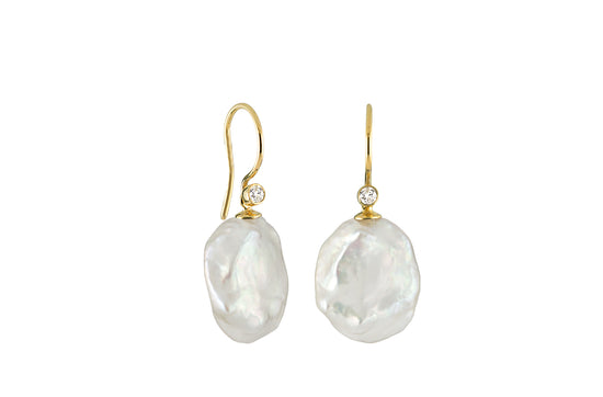 Rabinovich - 14kt. Ørehænger Perle 2*0,02ct Brillant SI