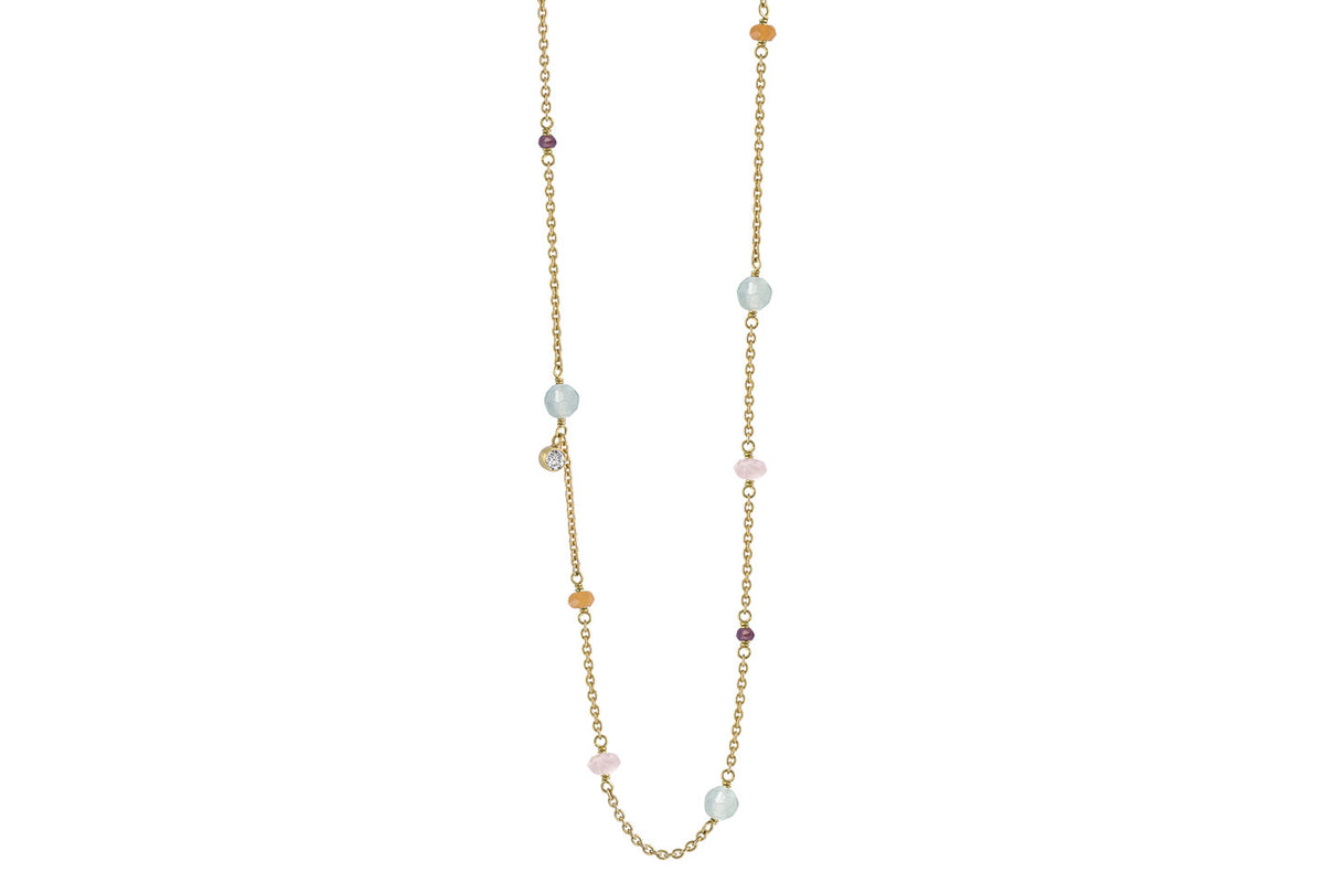Rabinovich - Minetta Collier forgyldt  Calcedon, Rosenkvarts, Karneol, Granat, Zirkonia