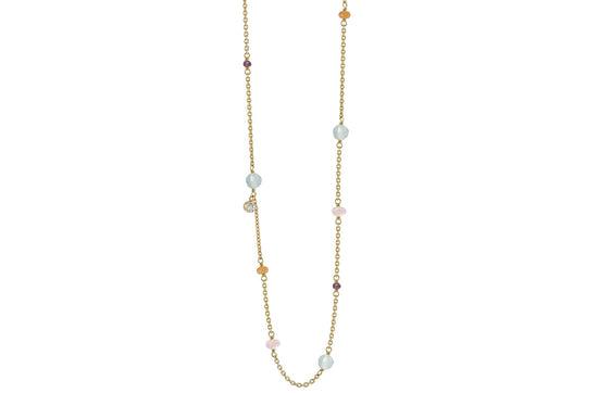 Rabinovich - Minetta Collier forgyldt  Calcedon, Rosenkvarts, Karneol, Granat, Zirkonia