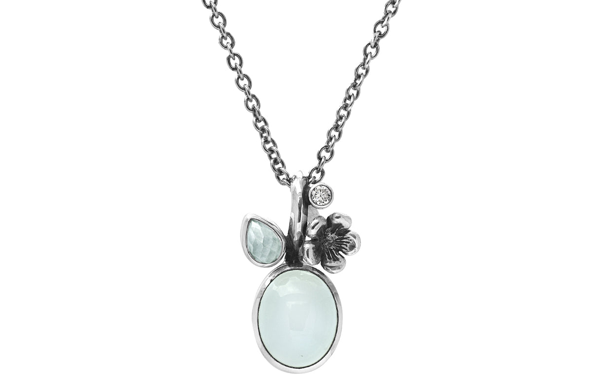 Rabinovich - Collier calcedon, hydro aquamarin, hvid topas ox. sølv