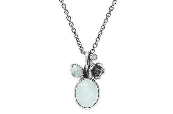 Rabinovich - Collier calcedon, hydro aquamarin, hvid topas ox. sølv