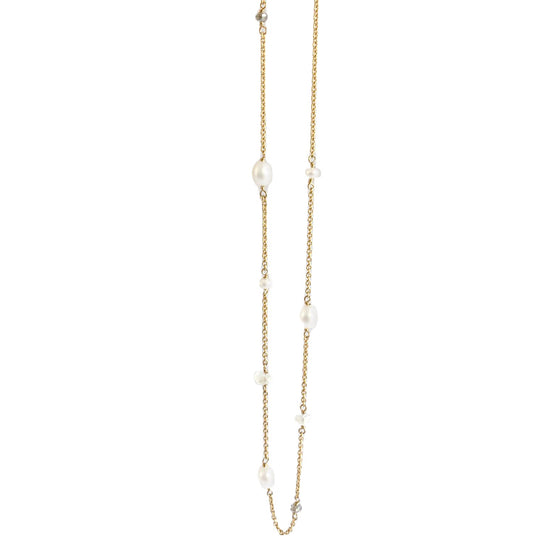 Rabinovich - 14 Kt Collier hvid perle Rainbow Månesten Labradorit