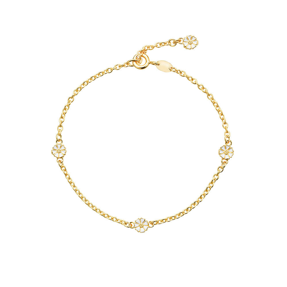 Marguerit armbånd mikro 4x5mm forgyldt med hvid emalje