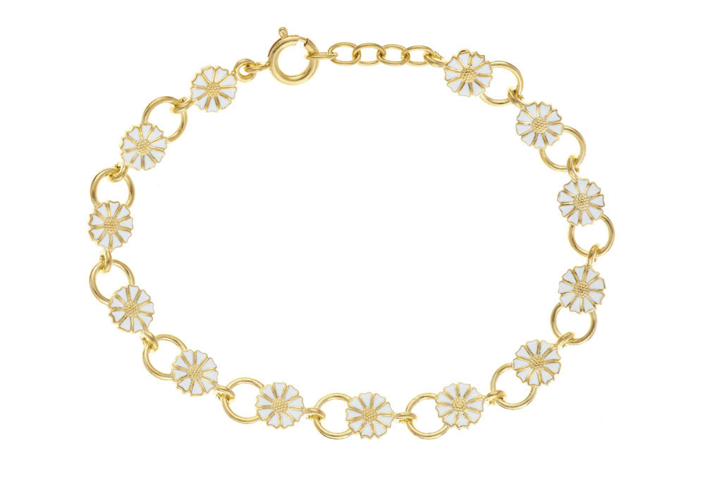 Marguerit armbånd forgyldt med 13x7,5mm med hvid emalje