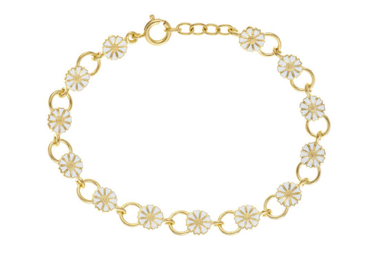 Marguerit armbånd forgyldt med 13x7,5mm med hvid emalje