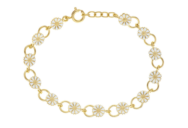 Marguerit armbånd forgyldt med 13x7,5mm med hvid emalje