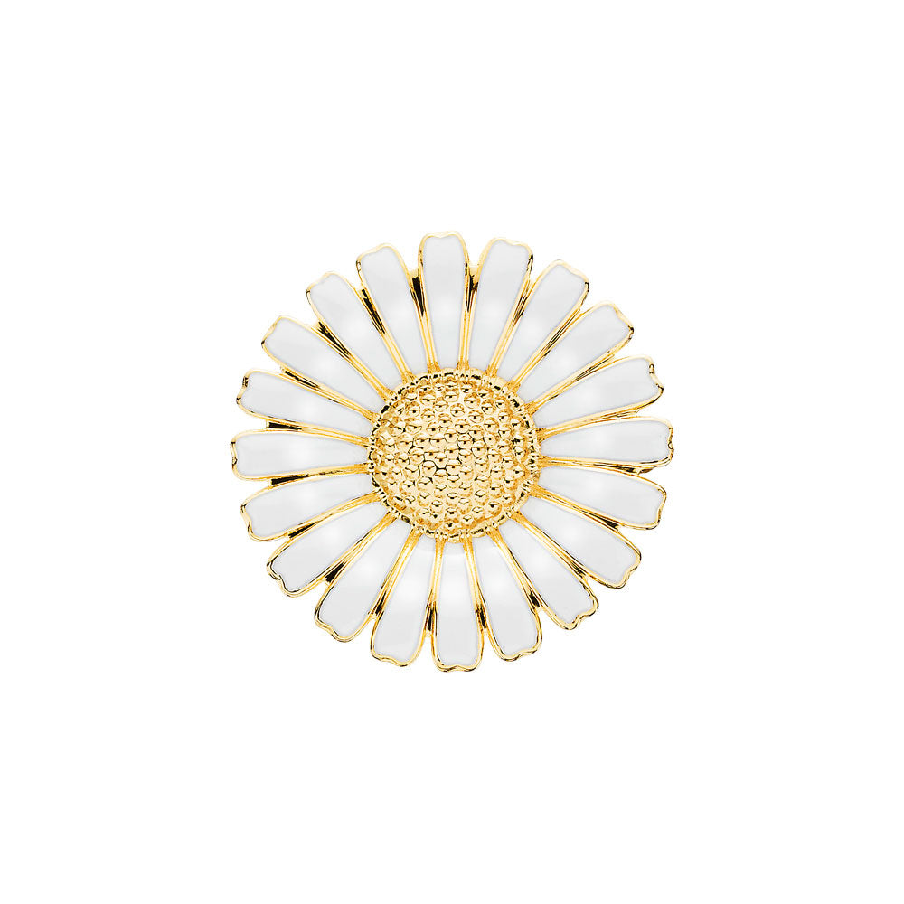 Marguerit broche forgyldt 36mm. Hvid emalje