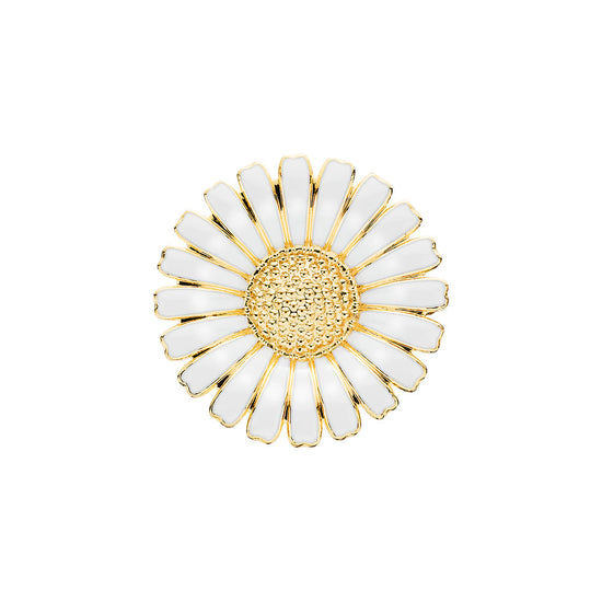 Marguerit broche forgyldt 36mm. Hvid emalje