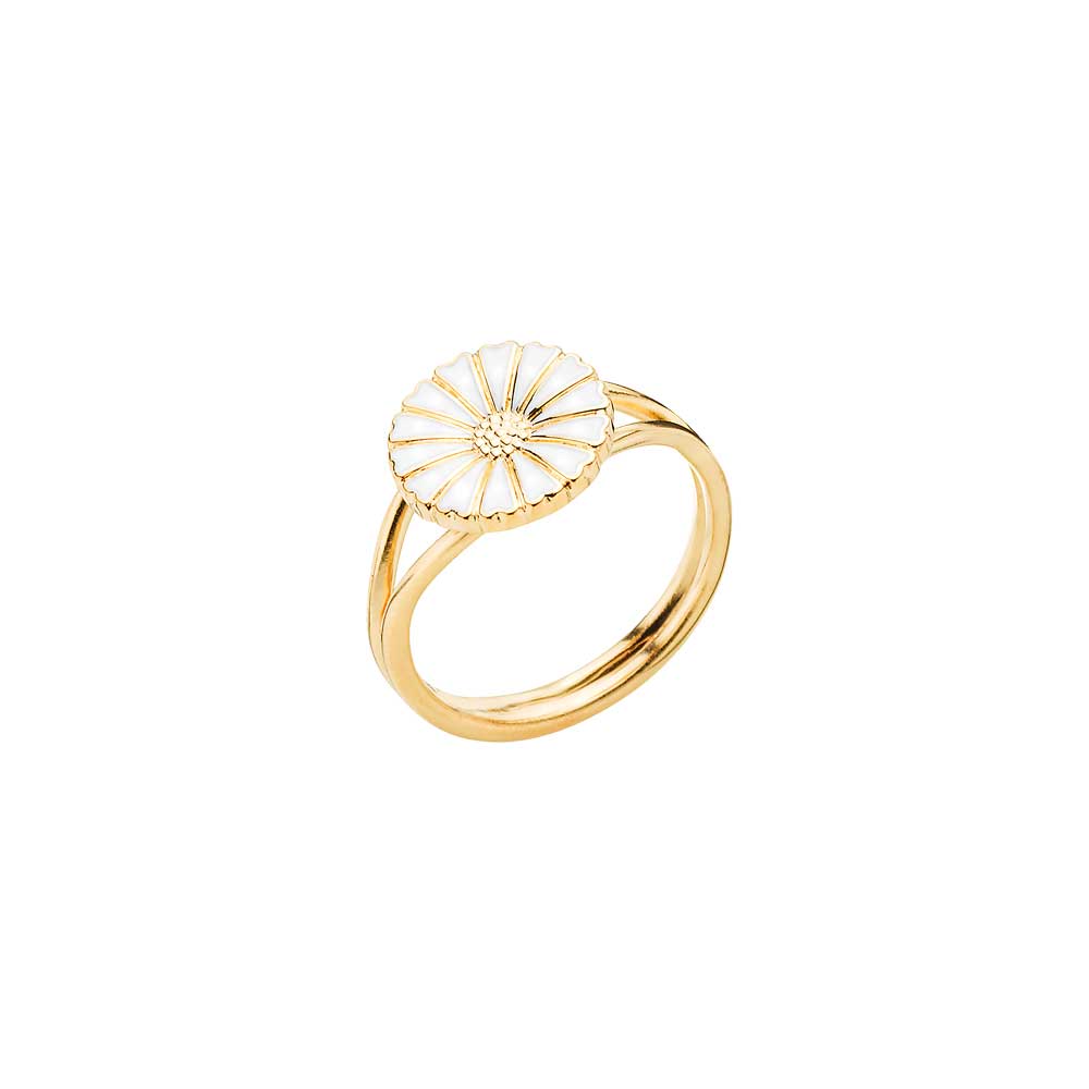 Marguerit ring 11mm. St.52 Forgyldt med hvid emalje