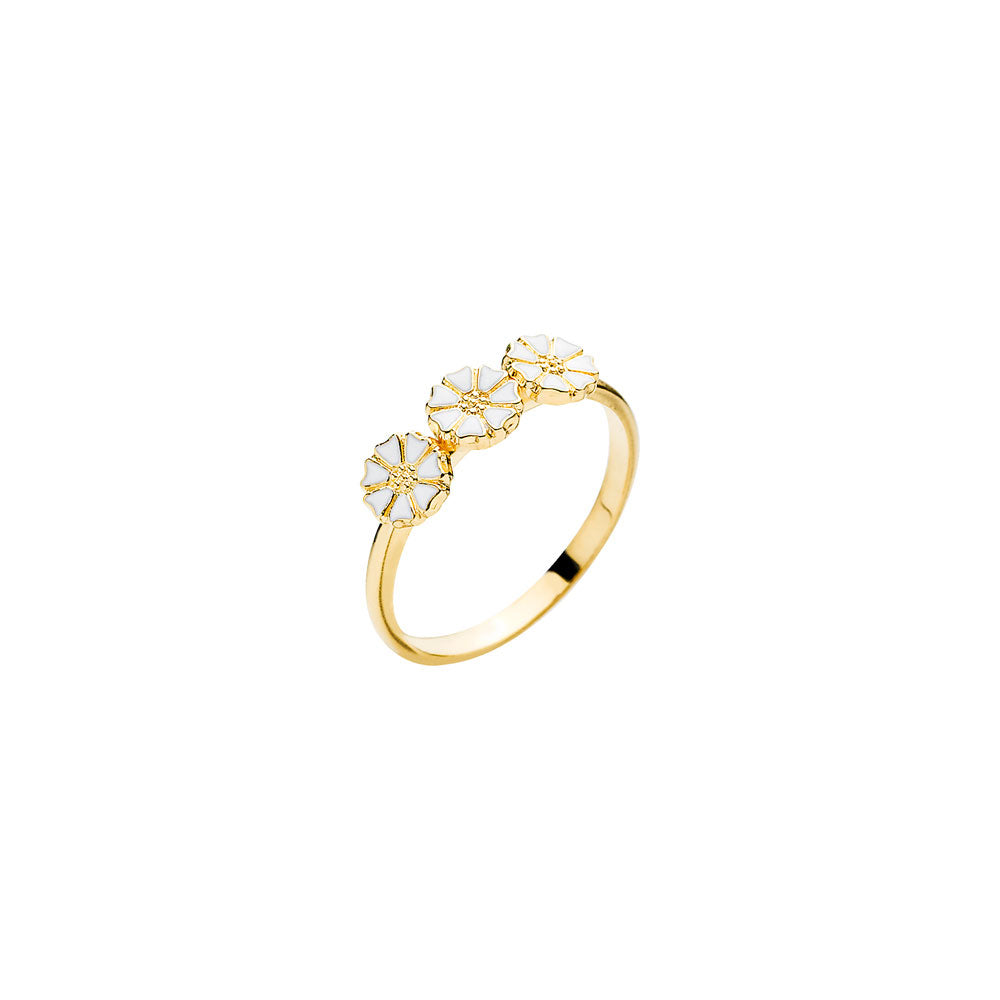 Marguerit ring 3x5mm. St.51 Forgyldt med hvid emalje