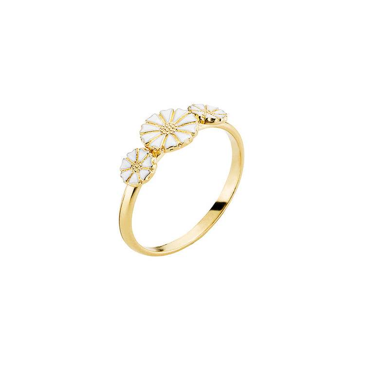 Marguerit ring 3x5mm. St.52 Forgyldt med hvid emalje