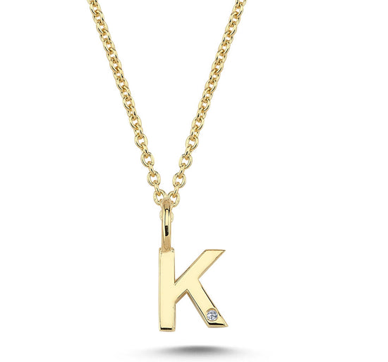14kt. bogstav vedhæng  pavè 1x0,005ct W-SI 6,5 mm Nuran