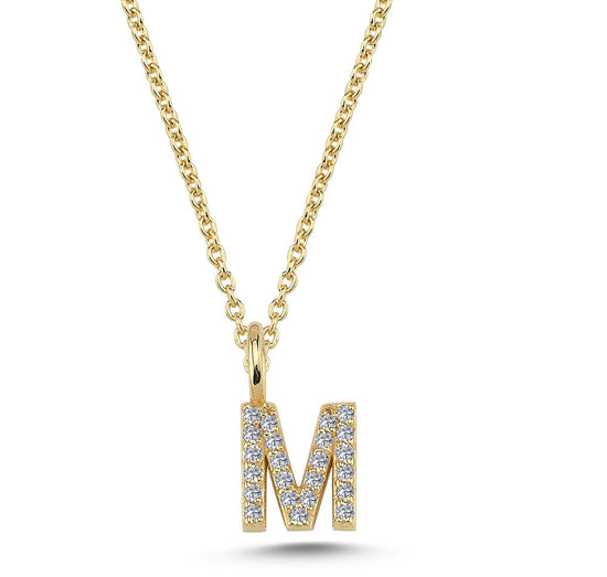 14kt. bogstav vedhæng M pavè 23x0,005ct W-SI